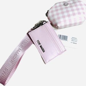 Steve Madden Light Pink Cardholder Wristlet with Gingham Coin Pouch